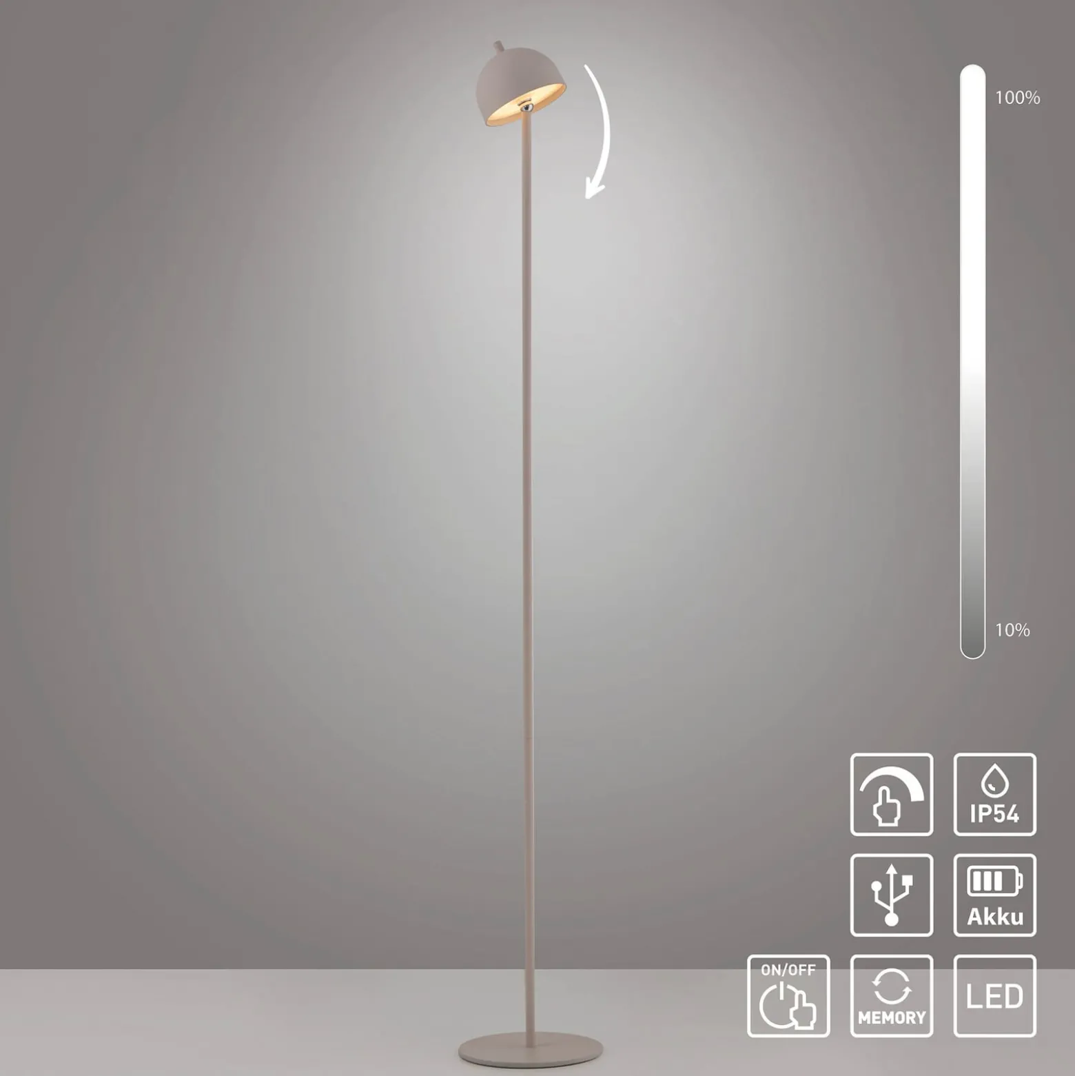 SCHÖNER WOHNEN LED-Akku-Stehlampe Bellis, sandbrise, IP54