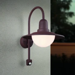 Sensor-Außenwandlampe NORMAN, rost, Ø 30 cm Metall/Glas IP44