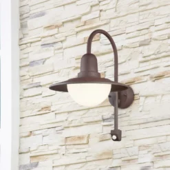 Sensor-Außenwandlampe NORMAN, rost, Ø 30 cm Metall/Glas IP44