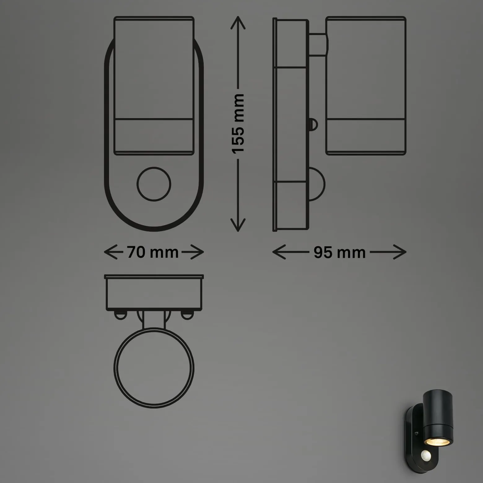 Sensor-Außenwandleuchte 3789015, schwarz, Kunststoff, GU10