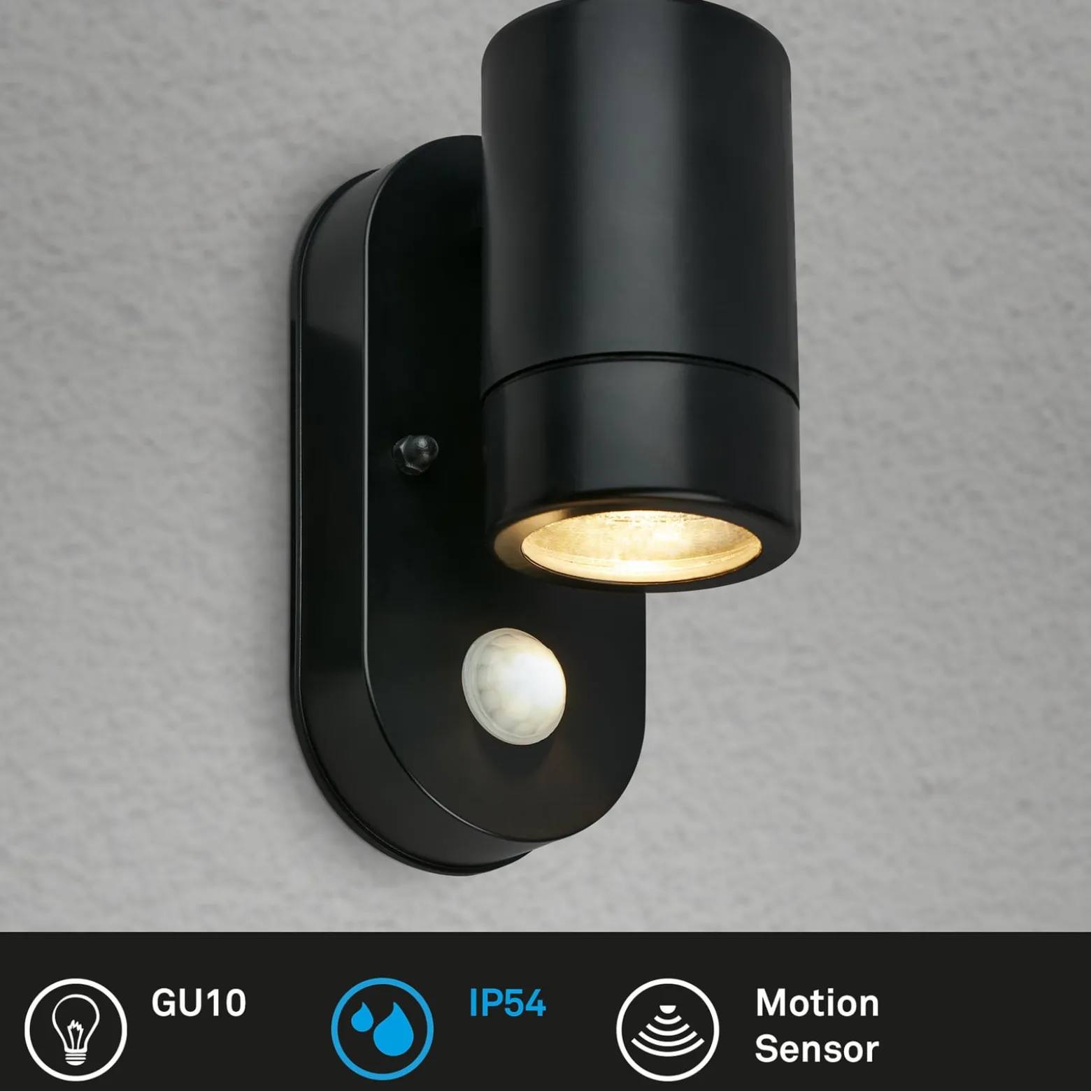 Sensor-Außenwandleuchte 3789015, schwarz, Kunststoff, GU10
