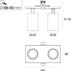 SLC LED-Einbaustrahler Art, 2-fl., schwarz, 2.700 K, Alu