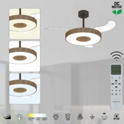 Smart LED-Deckenventilator Coin, holz/schwarz, DC, leise