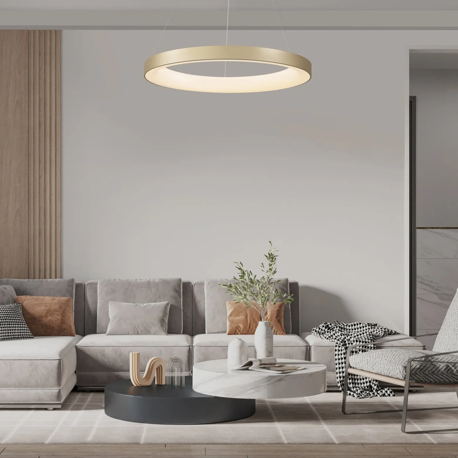 Smart LED-Hängelampe Niseko II, Ø 50 cm, goldfarben, CCT
