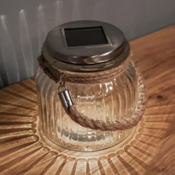 Solarbetriebene LED-Tischleuchte Jar aus Glas