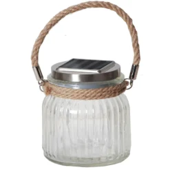 Solarbetriebene LED-Tischleuchte Jar aus Glas