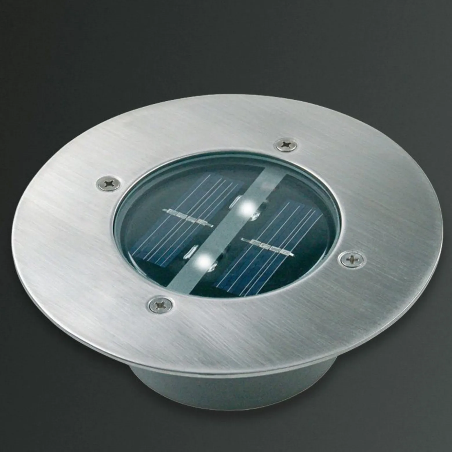 Solar-LED-Bodeneinbaustrahler Lugo, IP44, Edelstahl, Glas
