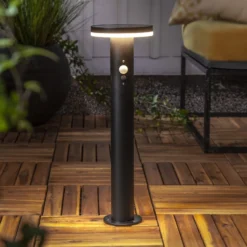 Solar-LED-Sockelleuchte Valletta Sensor schwarz Metall 50 cm