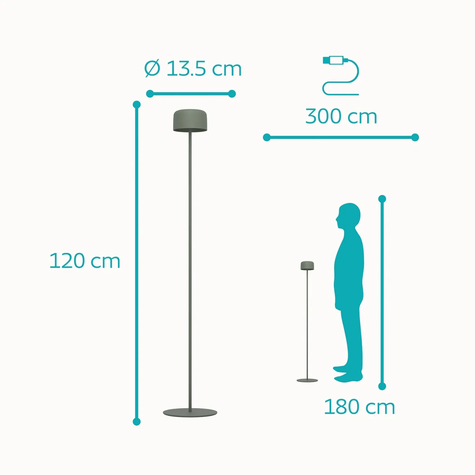 Solar-LED-Terrassenlampe Roccanova-L, grün, Höhe 120 cm