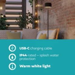 Solar-LED-Terrassenlampe Roccanova-L, schwarz, Höhe 120 cm