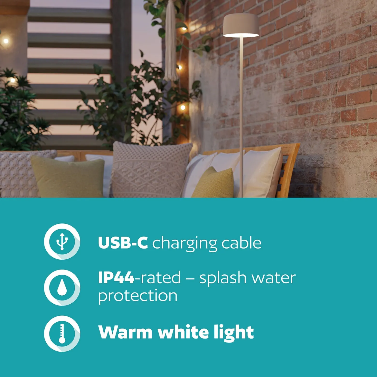 Solar-LED-Terrassenlampe Roccanova-L, weiß, Höhe 120 cm