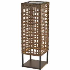 Solar-LED-Terrassenleuchte Marcjanna, braun, Rattan, 47 cm