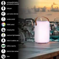 Solar-LED-Tischleuchte Orno, warmweiß und RGB