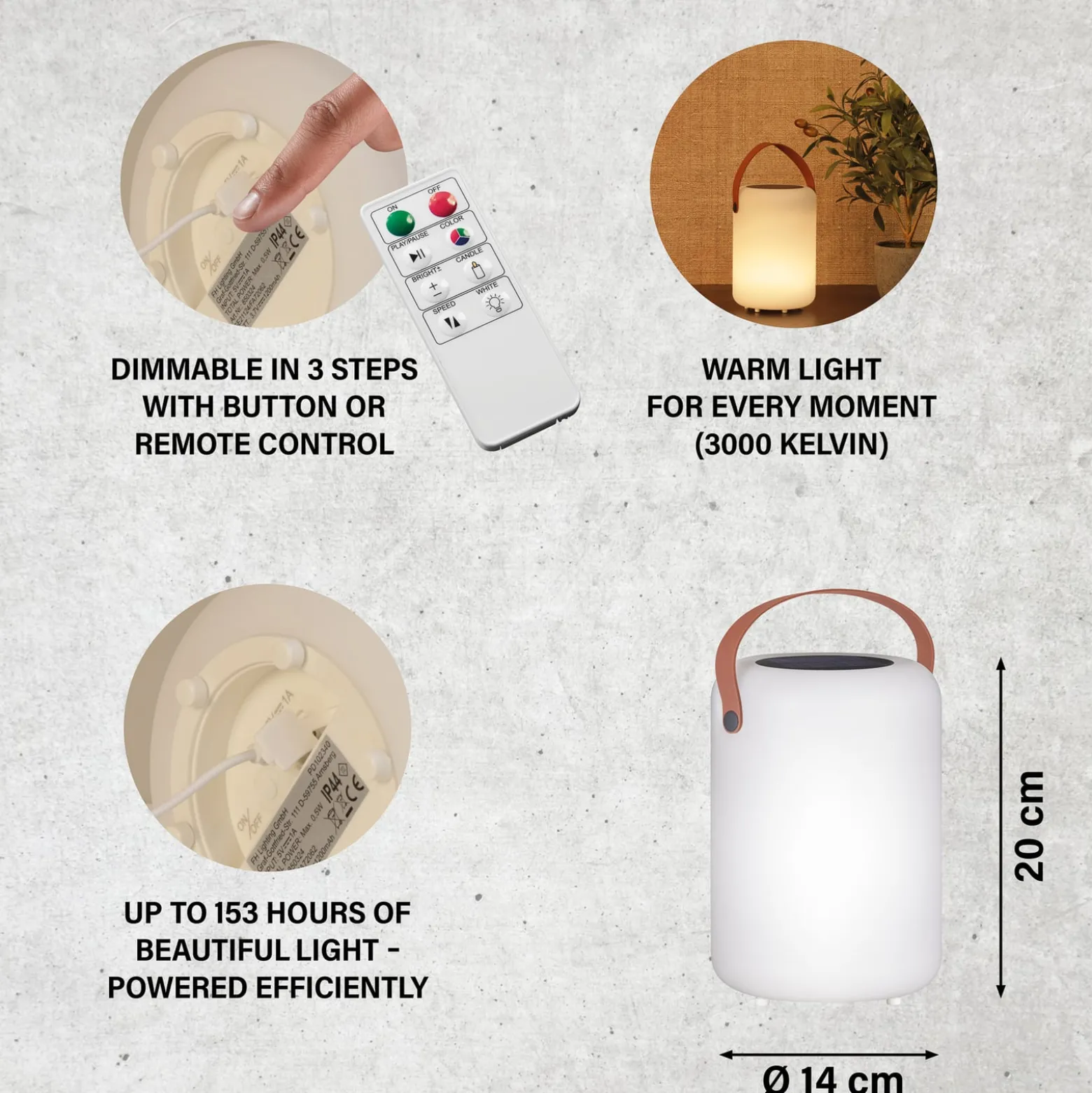 Solar-LED-Tischleuchte Orno, warmweiß und RGB