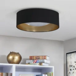Stoff-Deckenlampe Coleen in Schwarz, innen gold
