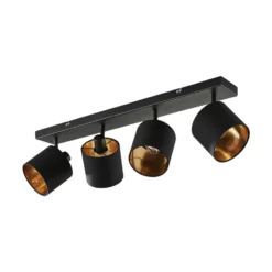 Stoff-Deckenlampe Vasilia in Schwarz-Gold, 4-fl.
