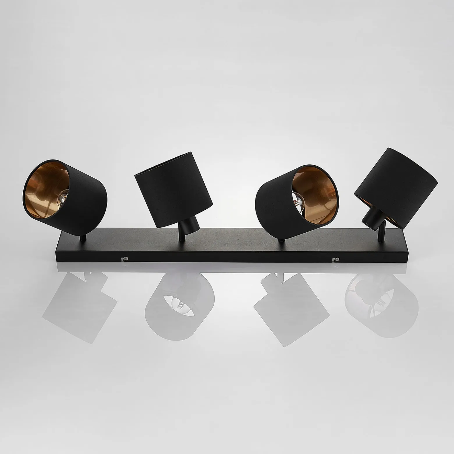 Stoff-Deckenlampe Vasilia in Schwarz-Gold, 4-fl.