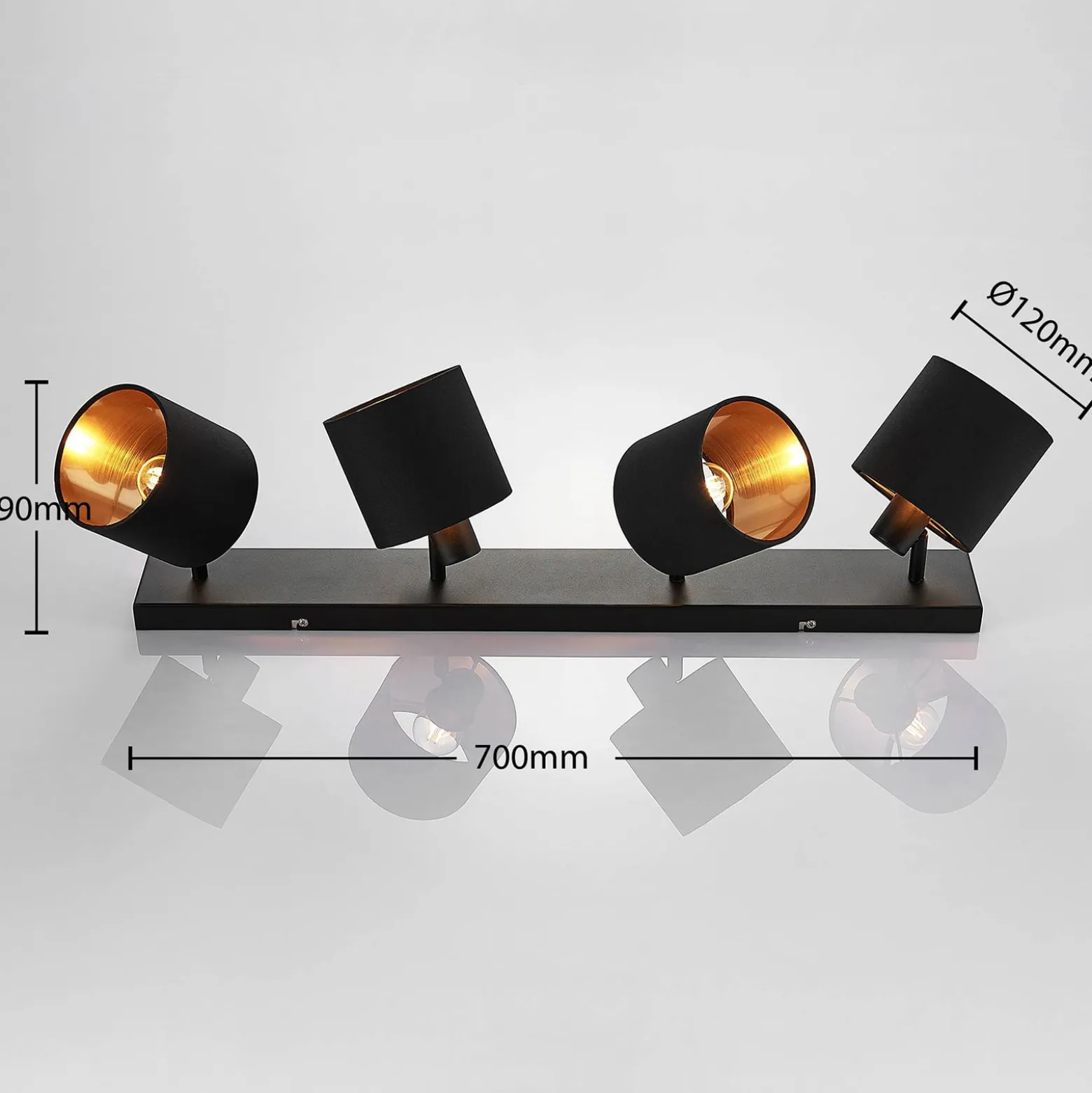 Stoff-Deckenlampe Vasilia in Schwarz-Gold, 4-fl.