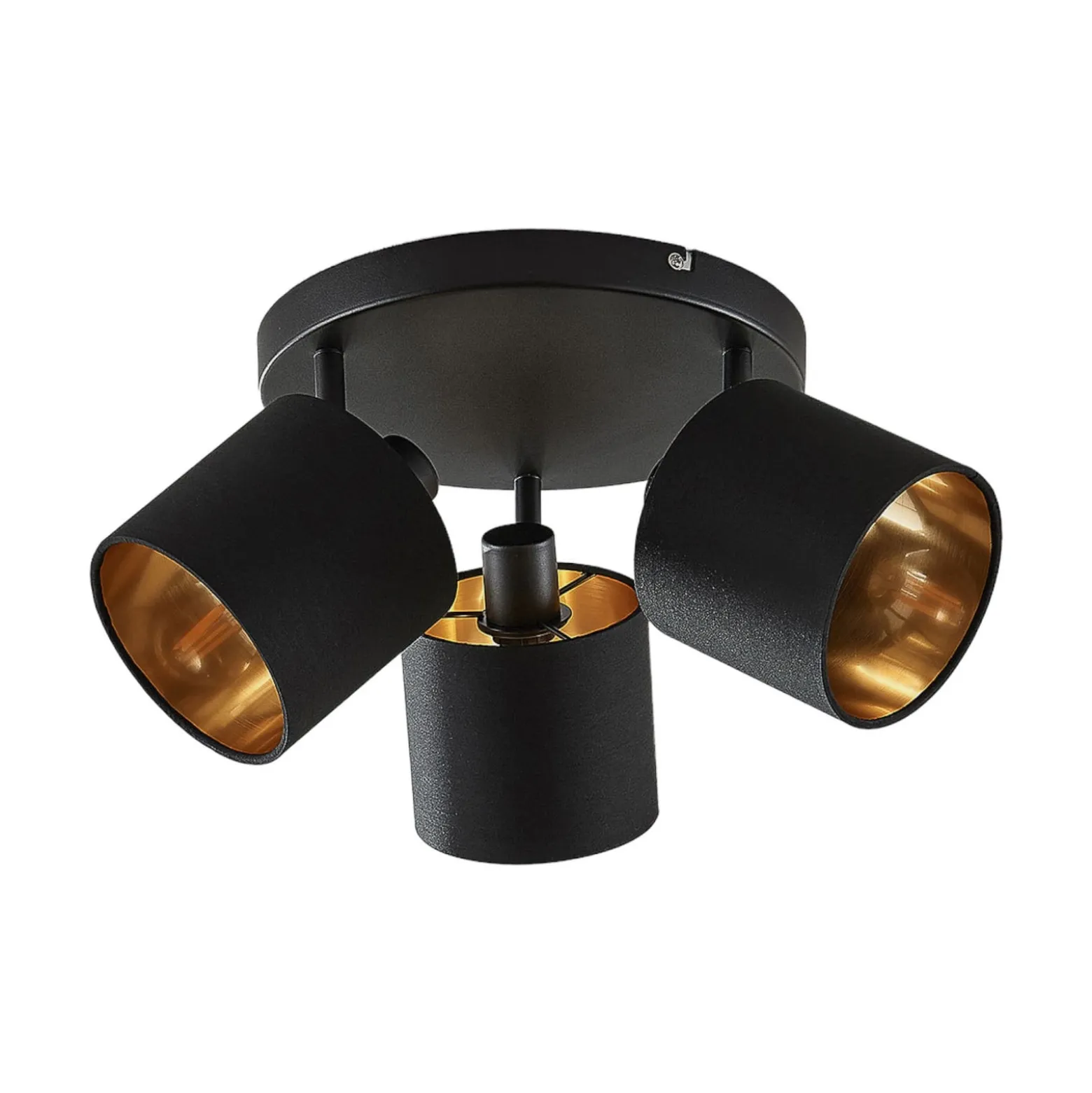 Stoff-Deckenlampe Vasilia in Schwarz-Gold, 3-fl.
