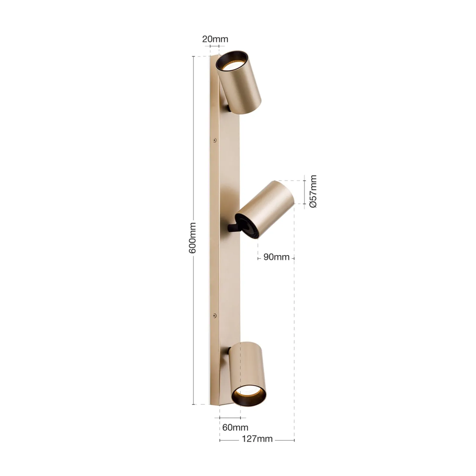 Strahler Sean, 3-flg., goldfarben, Metall, schwenkbar
