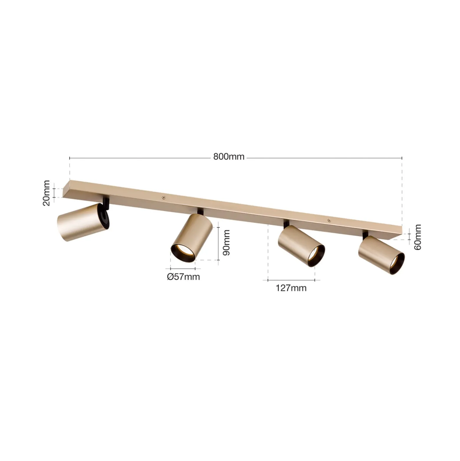 Strahler Sean, 4-flg., goldfarben, Metall, schwenkbar