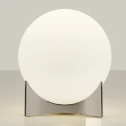 Terzani Tischleuchte Oscar, nickelfarben, Ø 20 cm, Opalglas