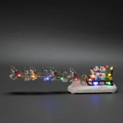 Tischdeko Schneemann mit Hundeschlitten bunte LEDs