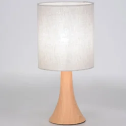Tischlampe Arto, hellbraun/weiß, Höhe 32 cm, Metall/Leinen
