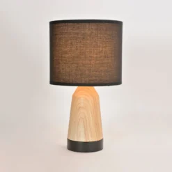 Tischlampe Baltik, schwarz/holz hell 33 cm, Metall/Baumwolle