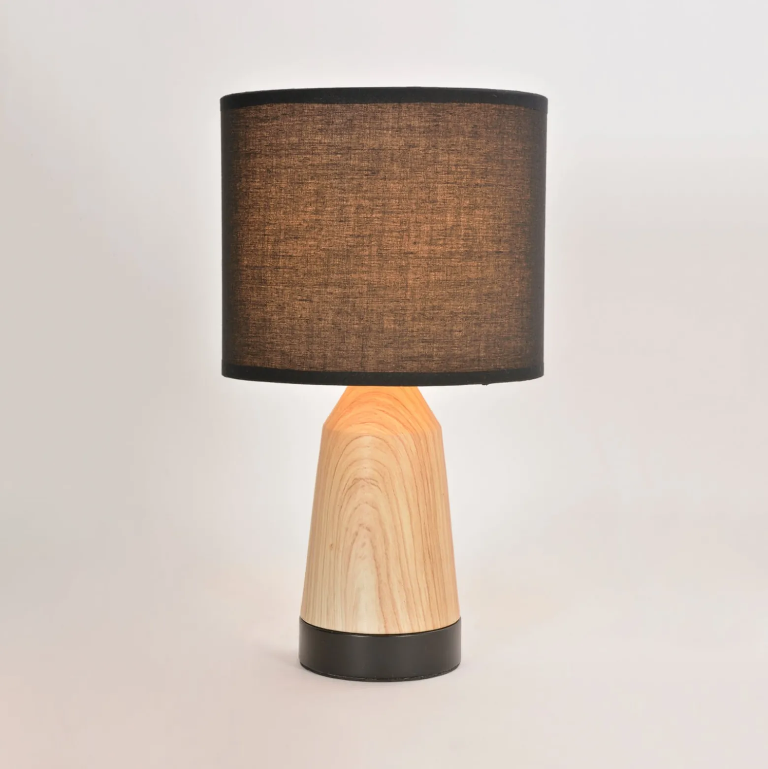Tischlampe Baltik, schwarz/holz hell 33 cm, Metall/Baumwolle