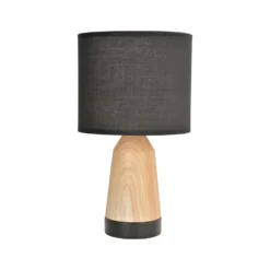 Tischlampe Baltik, schwarz/holz hell 33 cm, Metall/Baumwolle