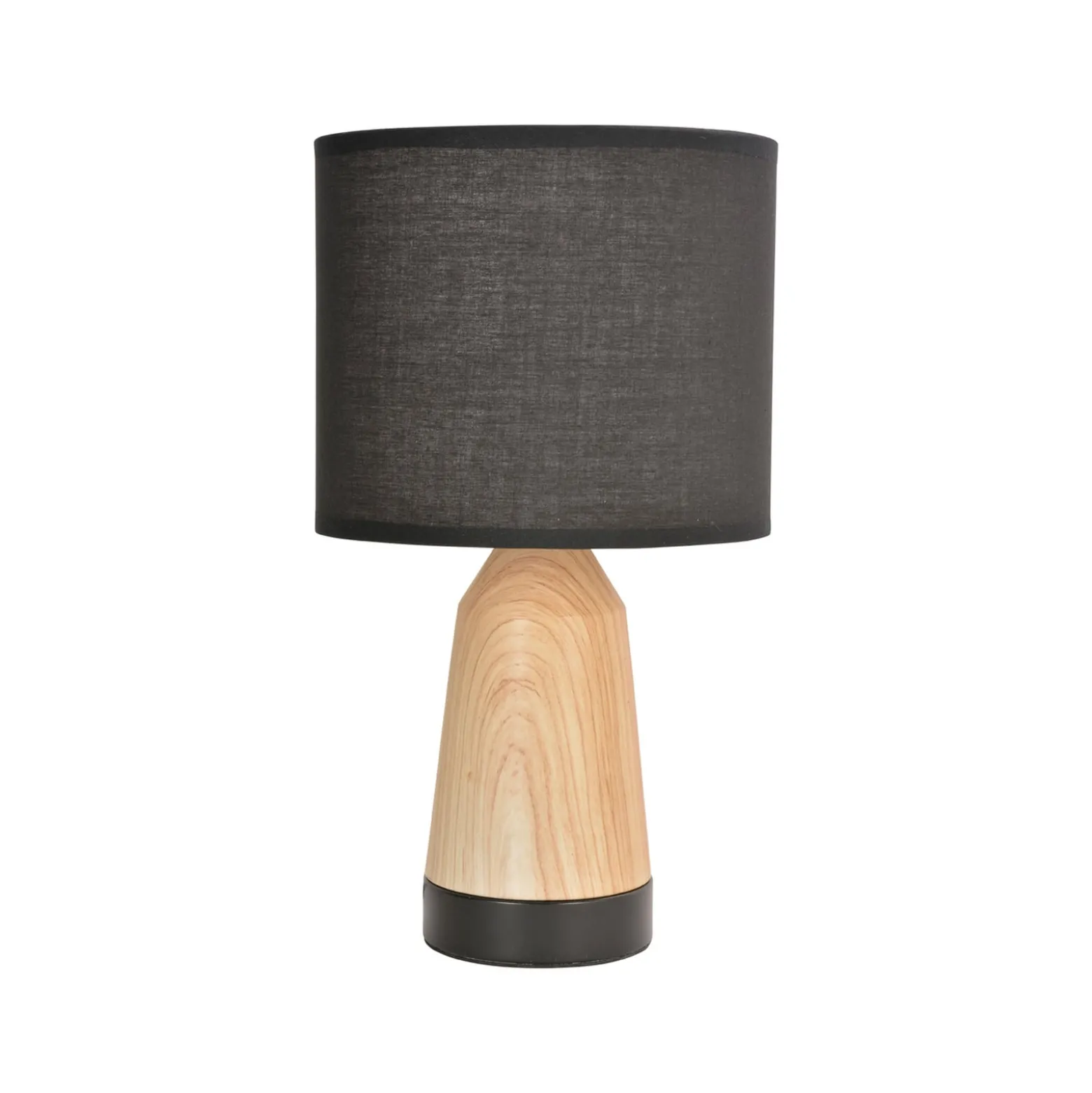 Tischlampe Baltik, schwarz/holz hell 33 cm, Metall/Baumwolle
