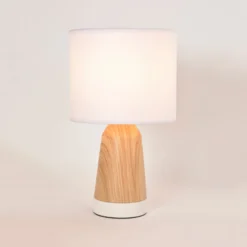 Tischlampe Baltik weiß/holz hell Höhe 33 cm Metall/Baumwolle