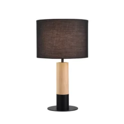 Tischlampe Carroll, holz hell/schwarz, Höhe 43 cm, Stoff
