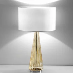 Tischlampe Costa Rica Schirm weiß, Fuß amber