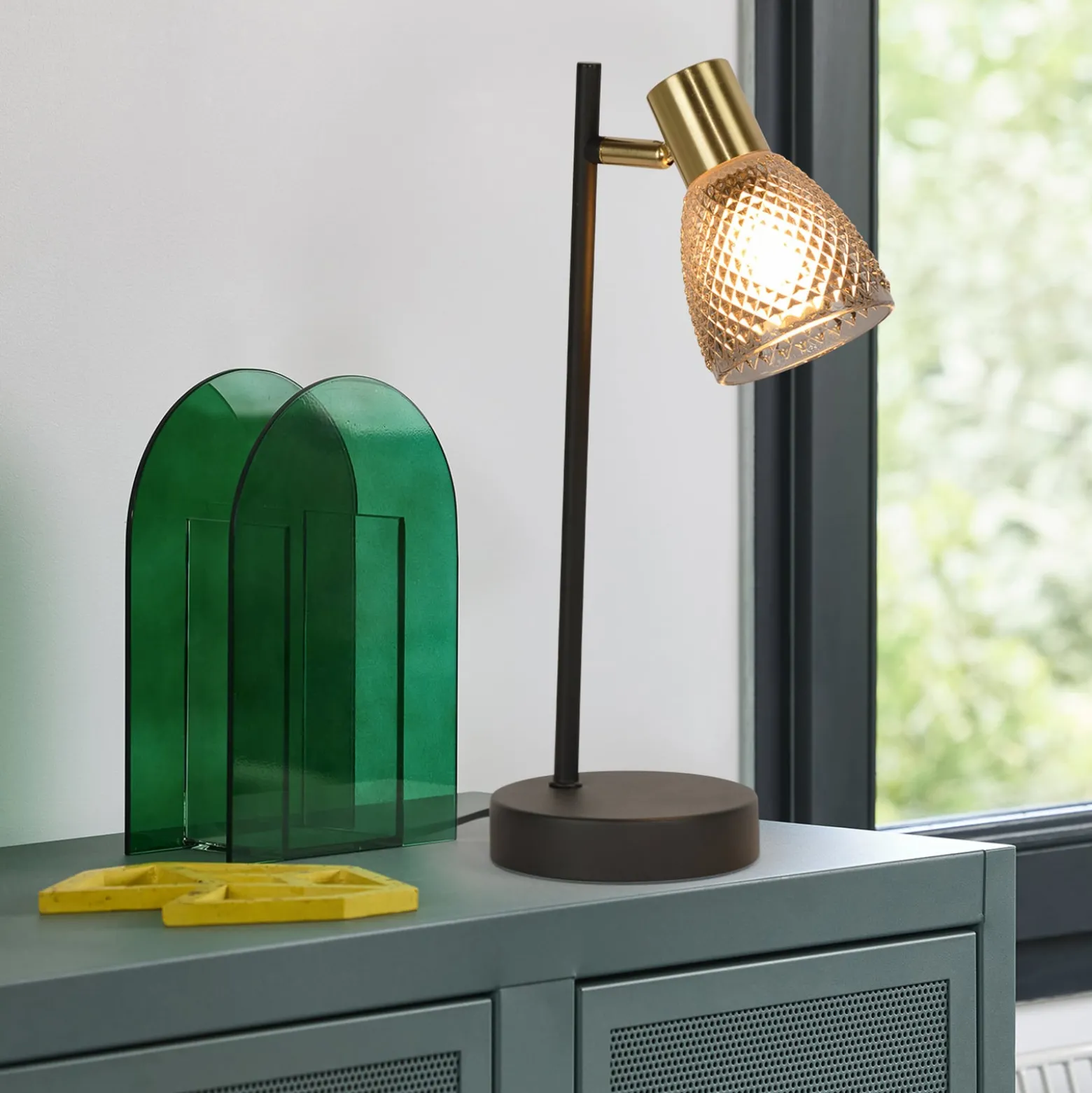 Tischlampe Giada, schwarz/rauchgrau Höhe 35 cm, Metall/Glas