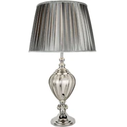 Tischlampe Greyson mit Textilschirm in Grau