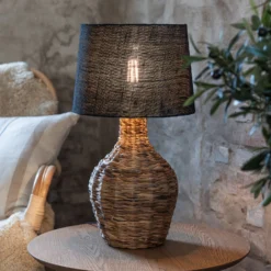 Tischlampe Paglia, natur/schwarz, Rattan/Jute, Höhe 58 cm