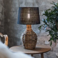 Tischlampe Paglia, natur/schwarz, Rattan/Jute, Höhe 58 cm