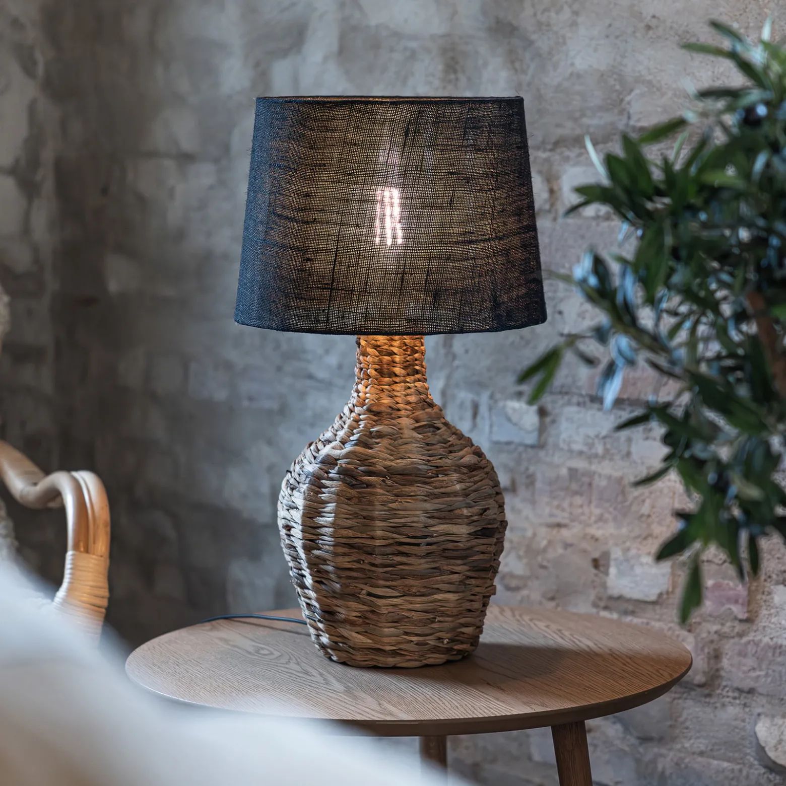 Tischlampe Paglia, natur/schwarz, Rattan/Jute, Höhe 58 cm