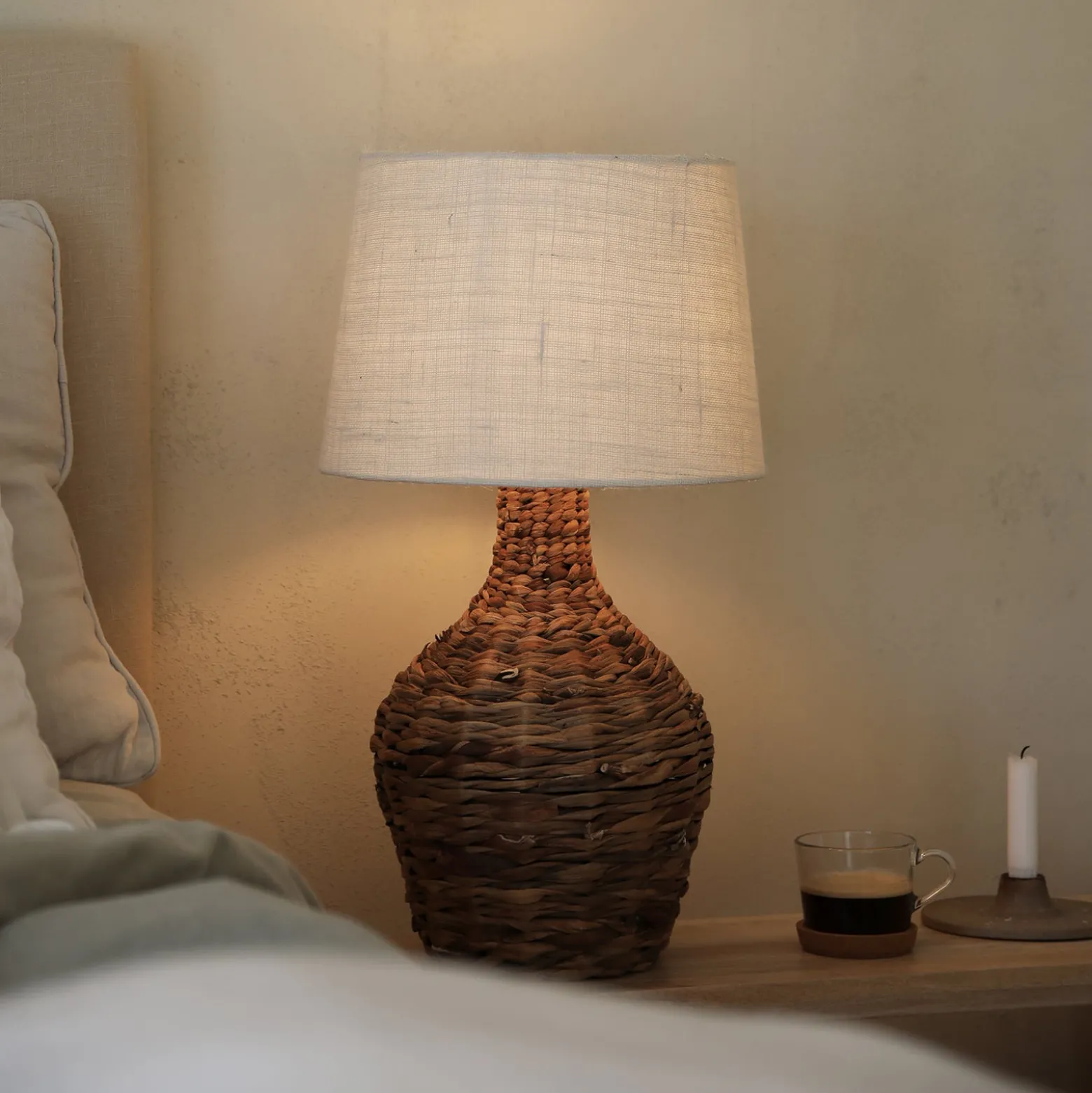 Tischlampe Paglia, natur/weiß, Rattan/Jute, Höhe 58 cm