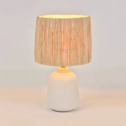 Tischlampe Paros, weiß/natur, Höhe 34 cm, Bast/Keramik