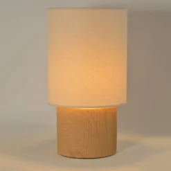 Tischlampe Rhodes, holz hell/beige, 51 cm, Leinen/Keramik