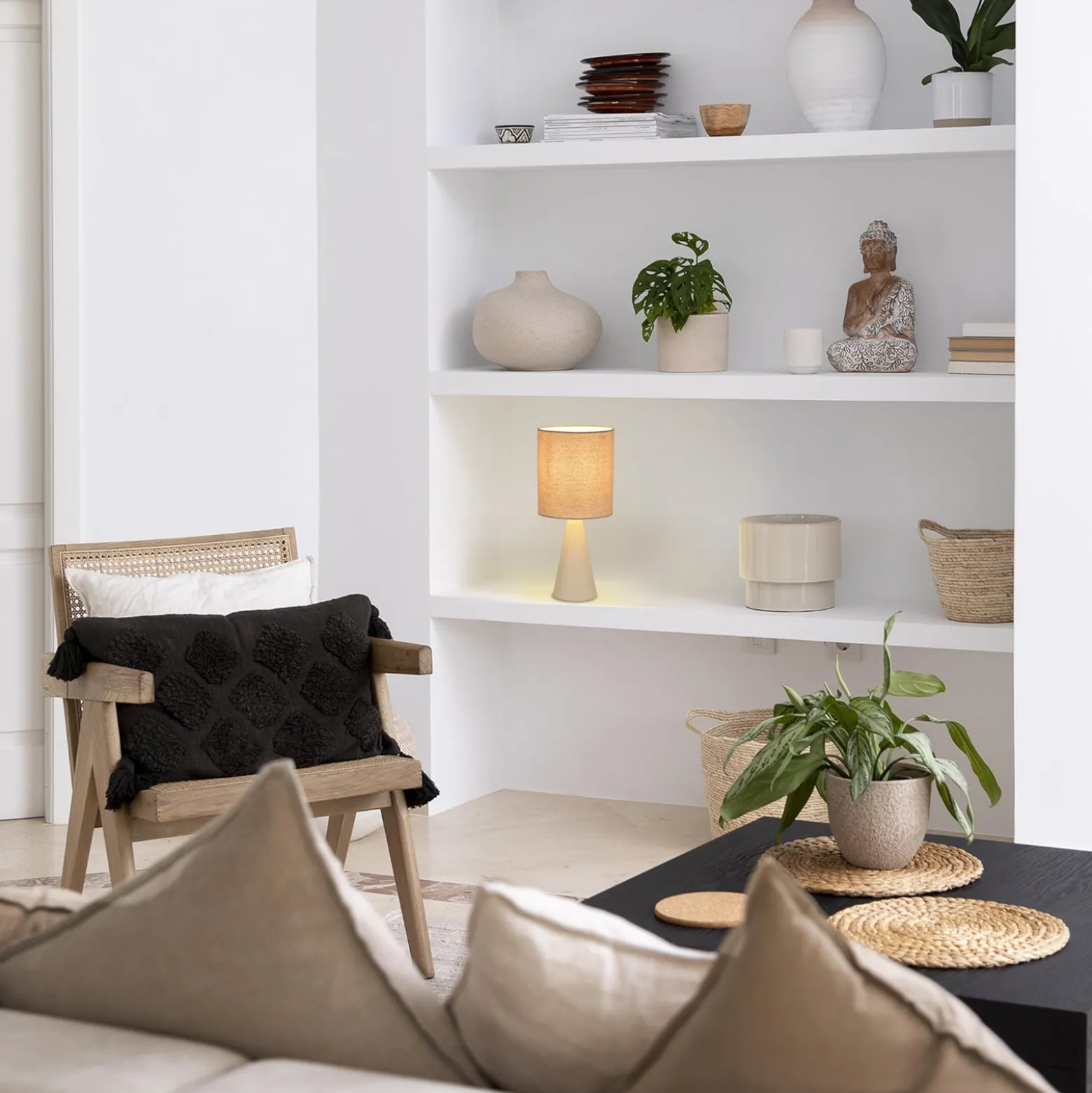 Tischlampe Sally, elfenbeinfarben/beige Höhe 33 cm Metall