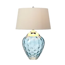 Tischlampe Samara, Ø 45,7 cm, blau, Stoff, Glas, 2-flammig