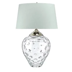 Tischlampe Samara, Ø 51 cm, klar, Stoff, Glas, 2-flammig