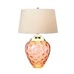 Tischlampe Samara, Ø 45,7 cm, lachs, Stoff, Glas, 2-flammig