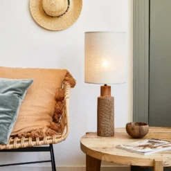 Tischlampe Santal, beige/braun Höhe 63 cm, Leinen/Keramik