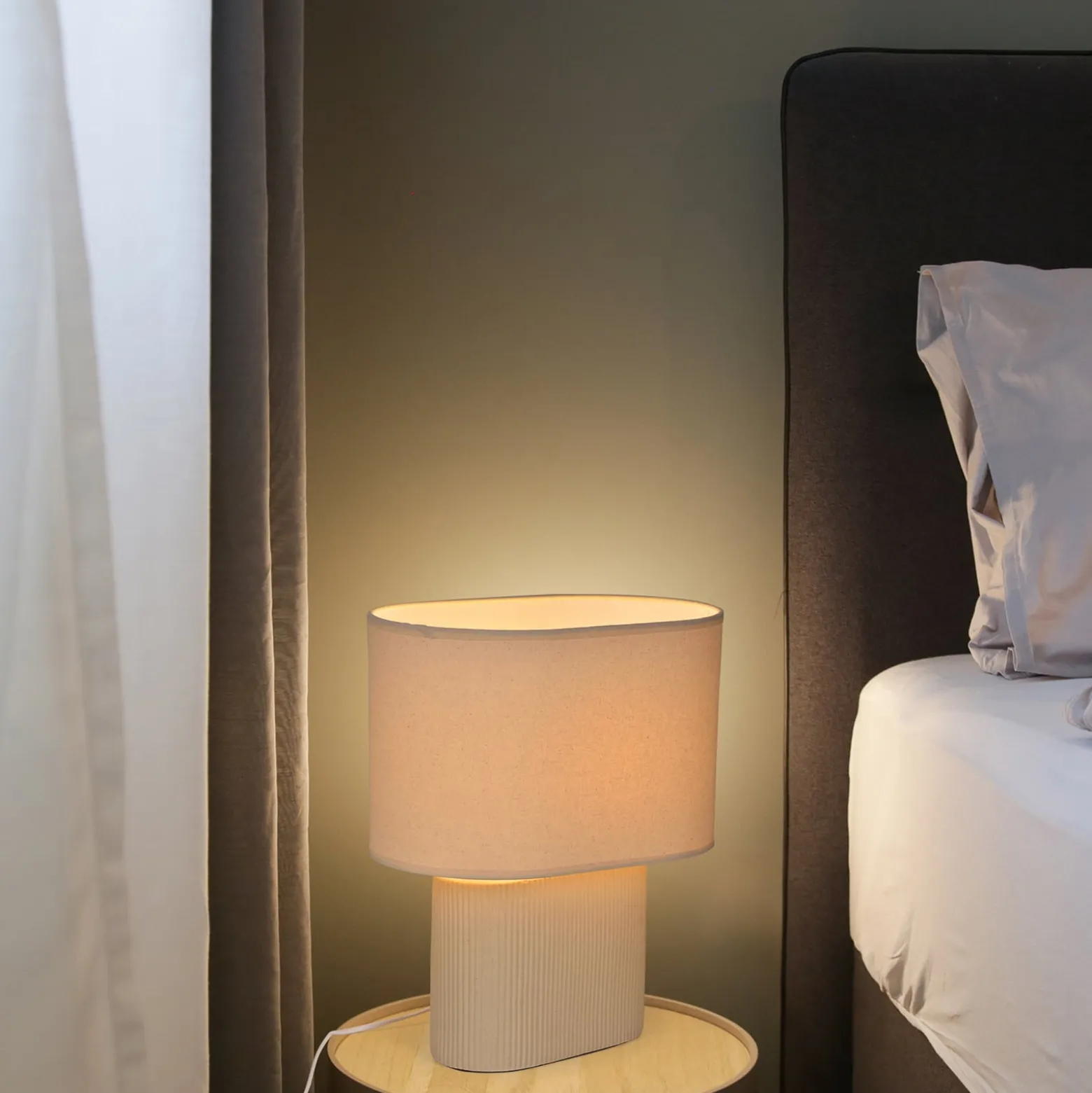 Tischlampe Santorini elfenbein/beige 38 cm Leinen/Keramik