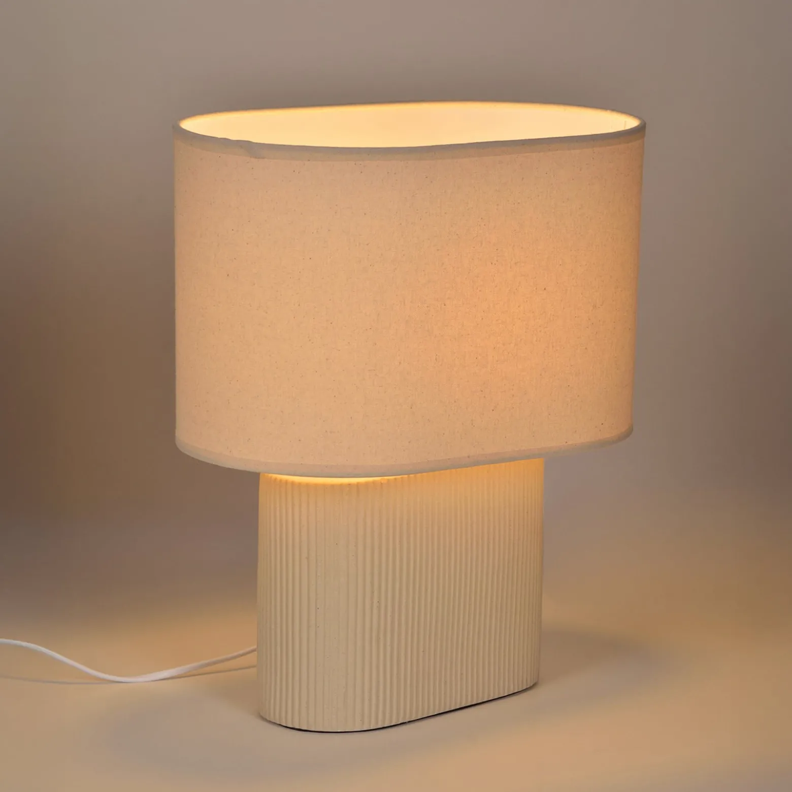 Tischlampe Santorini elfenbein/beige 38 cm Leinen/Keramik